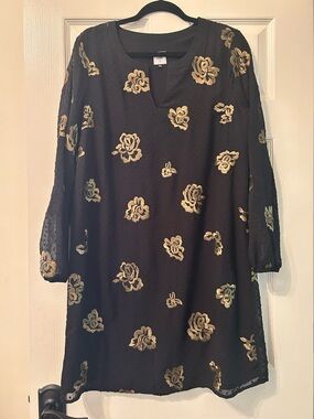 CAbi Black Jacket with Gold Floral Detail